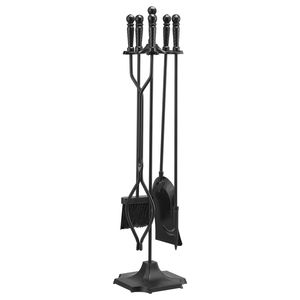 Set di Attrezzi per Caminetto 5 Pezzi con Supporto in Ferro Battuto, Pinze, Paletta, Spazzola, Braciere e Porta Legna - Product Image 1