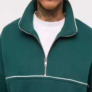 Sweat-shirt unisexe vert foncé à col zippé, manches longues, couleur unie, décontracté, en polyester tricoté, fermeture éclair, respirant - Product Image 4