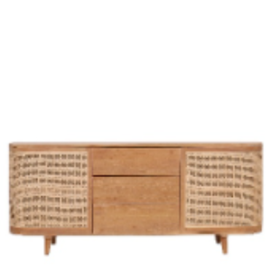 Buffet en rotin de style design moderne, 2 portes + 3 tiroirs, style classique, buffet en bois de rotin naturel pour salon - Product Image 1