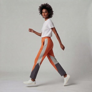 Pantalon large en maille color-block pour femme, taille haute élastique, décontracté, à empiècements géométriques, longueur pleine, coupe droite, printemps - Product Image 6