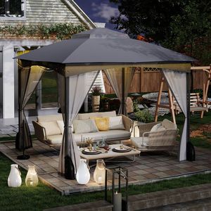 10x10ft Heavy-Duty Patio <b>Gazebo</b> with Double-Tier Roof, Detachable Mesh Netting Walls, Sandbags and Stakes for Outdoor <b>Party</b> - Product Image 1