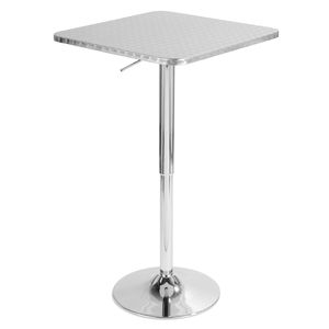 Set da Bar Contemporaneo a 3 Pezzi Regolabile, Tavolo Quadrato e 2 Sgabelli con Poggiapiedi Ovale in PVC Bianco, Struttura in Metallo Cromato Argento, Arredamento Bar Moderno - Product Image 3