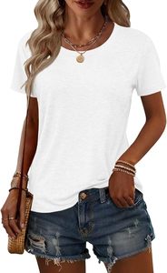 T-shirt à manches courtes pour femme, col en V, couleur unie, coupe classique, 100% coton, toile écologique, décontracté, respirant, à porter au printemps et en été - Product Image 5