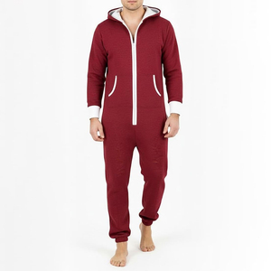 Mens <b>Jumpsuit</b> Onesie Rompers Drawstring Hooded Full Zip One Piece <b>with</b> <b>Pockets</b> - Product Image 1