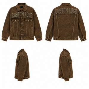Veste en jean personnalisée avec lettres en strass, veste de mode marron de qualité supérieure - Product Image 5