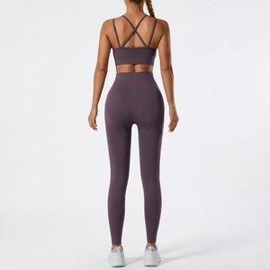 Women's Seamless Breathable Crisscross Straps Scoop Neck Comfortable <b>Pilates</b> Workout Set Soft Touch Crop Top High Waist <b>Yoga</b> - Product Image 4