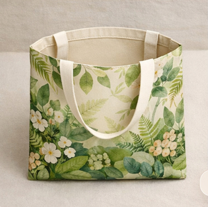 Sac fourre-tout en toile imprimé feuilles vertes florales, grande taille, pour usage quotidien, sac de courses, poignée longue, design écologique, sac en coton - Product Image 3
