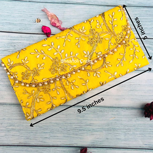 Enveloppes de travail dorées à paillettes brodées à la main traditionnelles pochettes en forme pour les faveurs de mariage cadeau de retour pour Shagun - Product Image 1