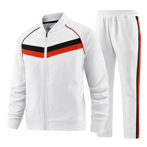 Survêtement unisexe blanc long avec rayures rouges et noires, en polyester respirant, style sportif, coupe classique, idéal pour l'automne - Product Image 2