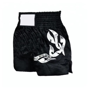 Pantalones Cortos de Muay Thai Negros Unisex con Estampado de Llama Blanca, Corte Holgado, Ropa de Artes Marciales para Adultos, Tela Elástica - Product Image 3
