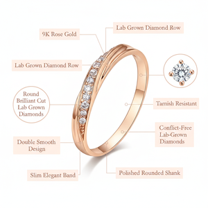 Anillo de Boda Romántico con Diamantes de Laboratorio en Oro Rosa de 9K, Diseño Diagonal, Certificado IGI, Joyería Fina para Mujer, Anillo de Compromiso - Product Image 5