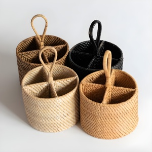 Cutlery organizer <b>kitchen</b> <b>accessories</b> wholesale price flatware caddy natural rattan utensil basket - Product Image 5