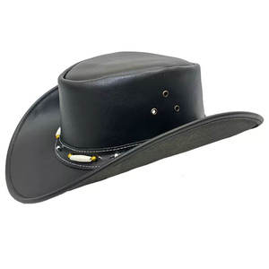 Chapeau de cowboy unisexe en cuir, plage, été, large bord, Fedora classique, dessus plat - Product Image 2