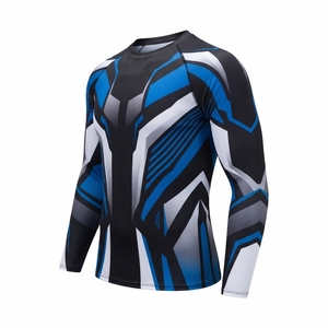 <b>Men</b> Full Sleeve Rash Guard Compression Shirt Heat-Transfer Printed Blue <b>Orange</b> Geometric Design Quick Dry UPF50+ Eco-Friendly - Product Image 3