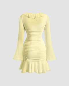 Vestido Mini con Mangas Campana, Brillo y Recortes Fruncidos Estilo Sweetheart - Product Image 2