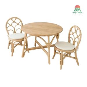 Juego de Mesa y Sillas de Ratán para Niños Nhat Minh, Estilo Tropical Redondo, Muebles Ecológicos para Interiores, Diseño de Respaldo Windsor - Product Image 1