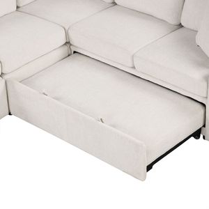 84.7\" Convertible Pull-Out <b>Sofa</b> <b>Bed</b> L-shaped Sectional with Movable <b>Storage</b> Ottoman U-shaped Sectional for Living Room - Product Image 6