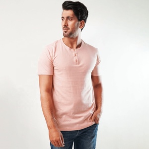 Trendy Custom Made <b>Men's</b> <b>Pink</b> Cotton Henley Short Sleeve <b>T</b>-<b>Shirt</b> Slim Fit Casual Solid Color Knitted O-Neck Top <b>For</b> <b>Men</b> Women - Product Image 1