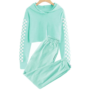 Conjunto de dos piezas para mujer High Street con capucha, encaje y botones: top sin mangas y pantalones de chándal - Product Image 3