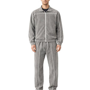 Ensemble de survêtement gris pour homme, veste zippée intégrale et pantalon de jogging, vêtements de sport décontractés, polyester respirant, vêtements d'automne - Product Image 1