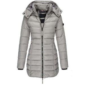 <b>Red</b> <b>Hooded</b> Puffer <b>Jacket</b> Women Long Sleeve Zipper Closure Windproof Winter Coat Solid Color Casual Slim Fit Thick Polyester - Product Image 3