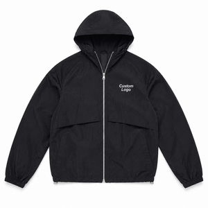Veste coupe-vent à capuche en nylon enduit noir pour homme, légère, imperméable, streetwear, voyage en plein air, mode décontractée pour homme - Product Image 2