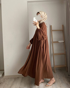 Robe de prière islamique pour femmes en tissu crêpe uni, manches lanternes, poignets élastiques, patchwork, taille ample, designs maxi Dubaï, Abaya - Product Image 5