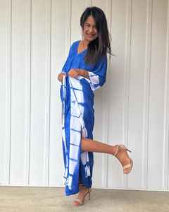 Caftán Azul Índigo Estilo Africano, Teñido Naturalmente, Talla Grande, Vestido de Maternidad - Product Image 3