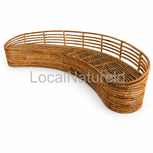 Curved Bamboo Lounge <b>Bench</b> Rattan Style <b>Metal</b> Frame Sofa Seat for Living Room Patio Villa - Product Image 4