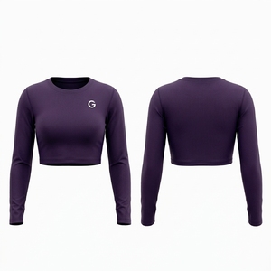 Regal Three LLC Women <b>Long</b> <b>Sleeve</b> Yoga Crop <b>Top</b> Crew Neck Breathable <b>Gym</b> Workout Crop Tee Fitness Wear Knitted Crop <b>Top</b> Ladies - Product Image 5