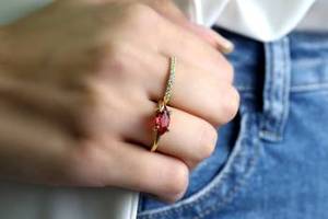 Anillos de Joyería con Piedras Preciosas de Turmalina Rosa Genuina, Corte Marquesa Facetado, en Plata de Ley 925 Sólida, Chapados en Oro de 14K - Product Image 3