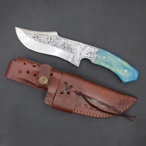 Cuchillo de Hoja Fija de Acero D2 Personalizado, Grabado a Mano, Punta Caída, para Supervivencia al Aire Libre, Caza y Desollado, con Funda - Product Image 1