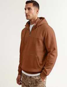 Men's Brown Pullover Hoodie Regular Fit Fleece Casual Hooded <b>Sweatshirt</b> Kangaroo Pocket Drawstring Winter Wear 100% Polyester - Product Image 2