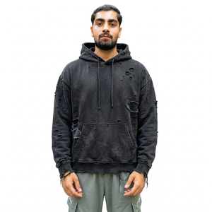 Sudadera con Capucha Extra Grande para Hombre, Beige, Algodón, Felpa Francesa, Diseño de Bolsillo Desgarrado, Colores Personalizados, Ropa de Invierno Ecológica - Product Image 5