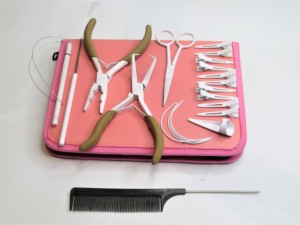 Kit d'outils professionnels pour extensions de cheveux avec aiguilles en forme de C, peigne à queue, pince à 2 trous, anneau de sectionnement des cheveux, ciseaux de coupe - Product Image 2