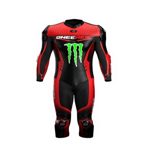 Traje de cuero prémium para hombre, mono de moto de una pieza para carreras con protectores, ideal para el día de pista, con joroba - Product Image 1