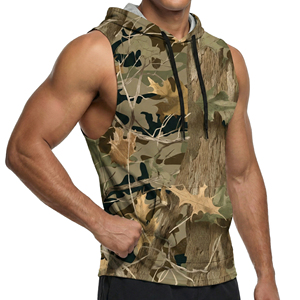 Men Sleeveless Custom Printed Camo Hoodie Muscle Gym Tank <b>Top</b> Fitness Workout Vest Kangaroo Pocket Wholesale Training Tank <b>Tops</b> - Product Image 1