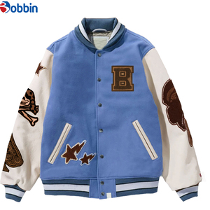 Blouson universitaire homme avec broderie et lettres brodées sur le devant, col rabattu, style preppy automne, coupe classique, veste de baseball - Product Image 2