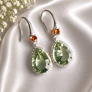 Pendientes Finos TASBIYA GEMS de Plata de Ley 925 con Baño de Rodio, con Amatista Verde Natural, Cianita Naranja y Diamante Natural de Corte Único - Product Image 5