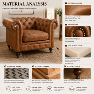 Premium Rolled Arm Single <b>Sofa</b> Chair in Tan Leather with Tufted Back for Office Lounge Seating Chesterfield Leather Single <b>Sofa</b> - Product Image 4