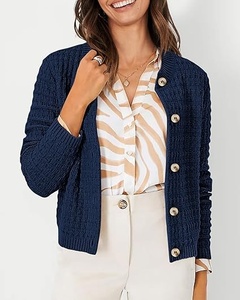 Women Knitted <b>Cardigan</b> Long Sleeve Crew Neck Button Closure Solid Color Casual Wear Soft Acrylic Autumn Outerwear - Product Image 2