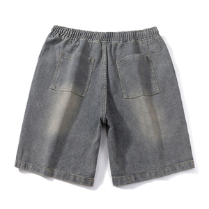 Shorts en jean décontractés pour hommes, coupe ample et large, style urbain streetwear, délavage vintage, taille mi-haute, tissu respirant - Product Image 4