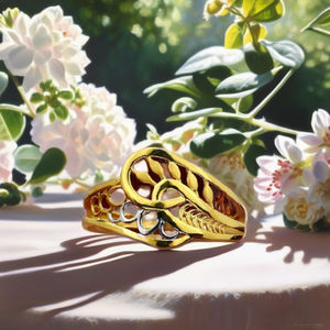 Anillo de Hoja de Vid Chapado en Oro Ancho para Mujer |   Diseño floral envolvente de dos tonos |   Joyería Moderna para Uso Diario - Product Image 2