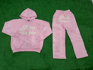 Winter Distressed Embroidered Casual Solid Hooded Sweat Suits Streetwear Flare Hoodie and Tracksuit <b>Set</b> 100% Cotton Lightweight - Product Image 2