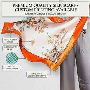 Écharpe en Soie de Qualité Supérieure, Carrée, à Motifs Floraux, Impression par Sublimation, Finition Satinée de Luxe, Accessoire de Mode Féminin, Logo Personnalisé - Product Image 1