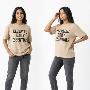 T-shirt gaufré à manches courtes pour femme, décontracté, 100 % coton, coupe ample, imprimé, épaules tombantes, léger, 280 GSM, haut pour femme - Product Image 5