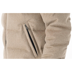 Women's Beige Hooded Puffer Jacket Canvas Stand <b>Fur</b> <b>Trim</b> Windproof Thick Polyester Winter Coat Regular Fit Zipper Closure Formal - Product Image 3