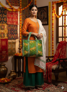 Sac fourre-tout matelassé en coton léger fait main, motif floral monochrome Ikat, avec imprimé animal ethnique, sac à bandoulière haut de gamme - Product Image 2