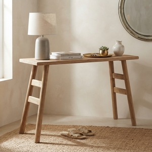 Solid Wood Console Table Modern <b>Rustic</b> Splayed Ladder Leg Natural Teak Style Wooden Entryway Table Hallway Sofa Side Accent <b>Desk</b> - Product Image 4