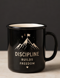 Special Stoic Quote Iron Enamelware <b>Cup</b> Discipline Builds Freedom Art Light Metal Drinkware Trade Supply Distribution Hub - Product Image 2